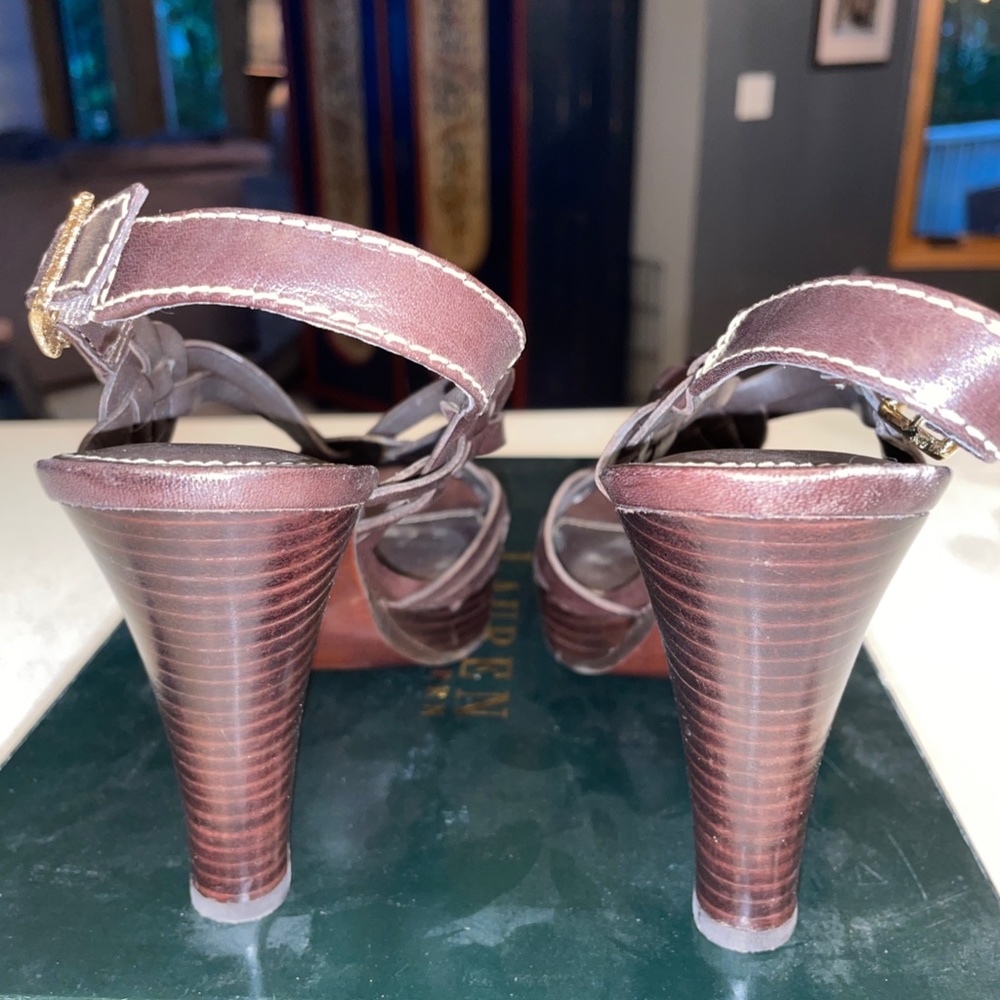 RALPH LAUREN SKYLAR DK BRN VACHETTA LEATHER HEEL SZ 6.5 - Picture 4 of 6